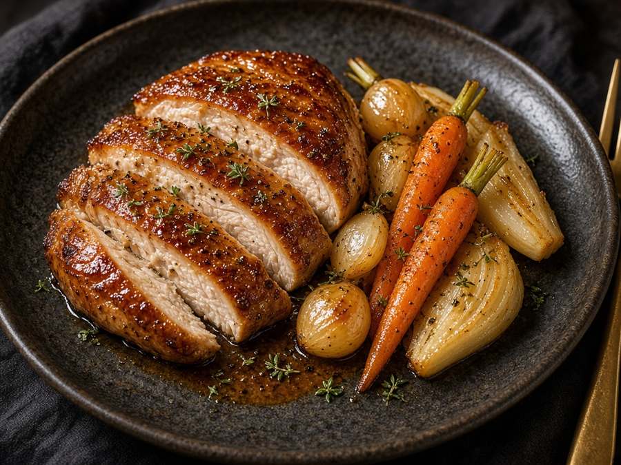 Volaille rôtie et légumes de saison
